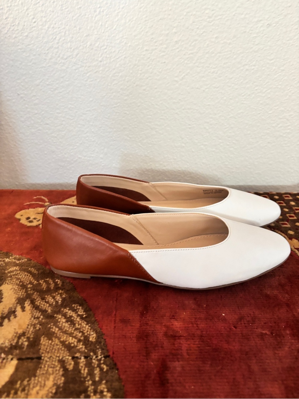 Botkier White and Tan Leather Slip-On Ballet Flats